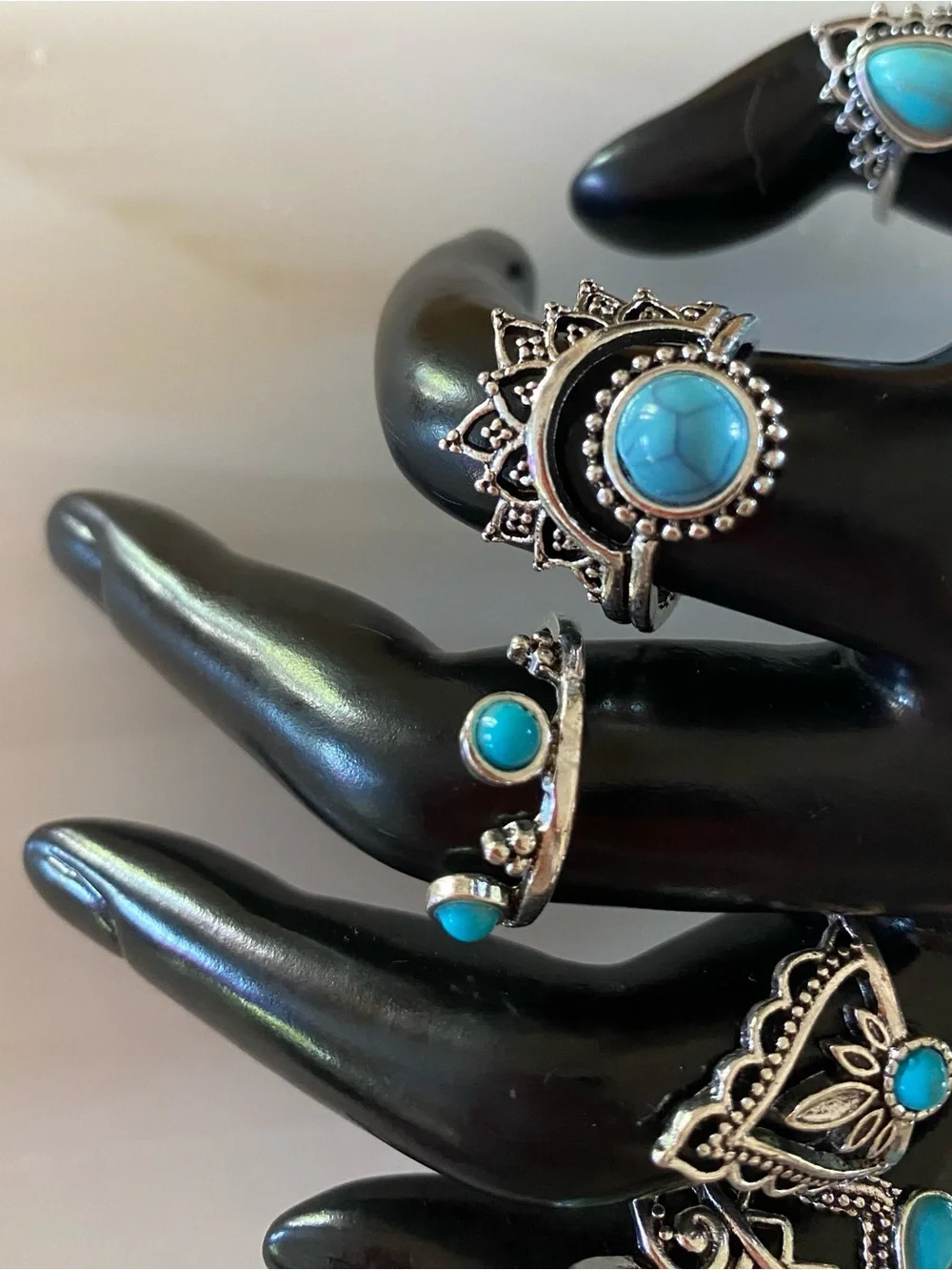 Turquoise Silver-Tone Boho Ring Set - Women's Fashion Jewelry